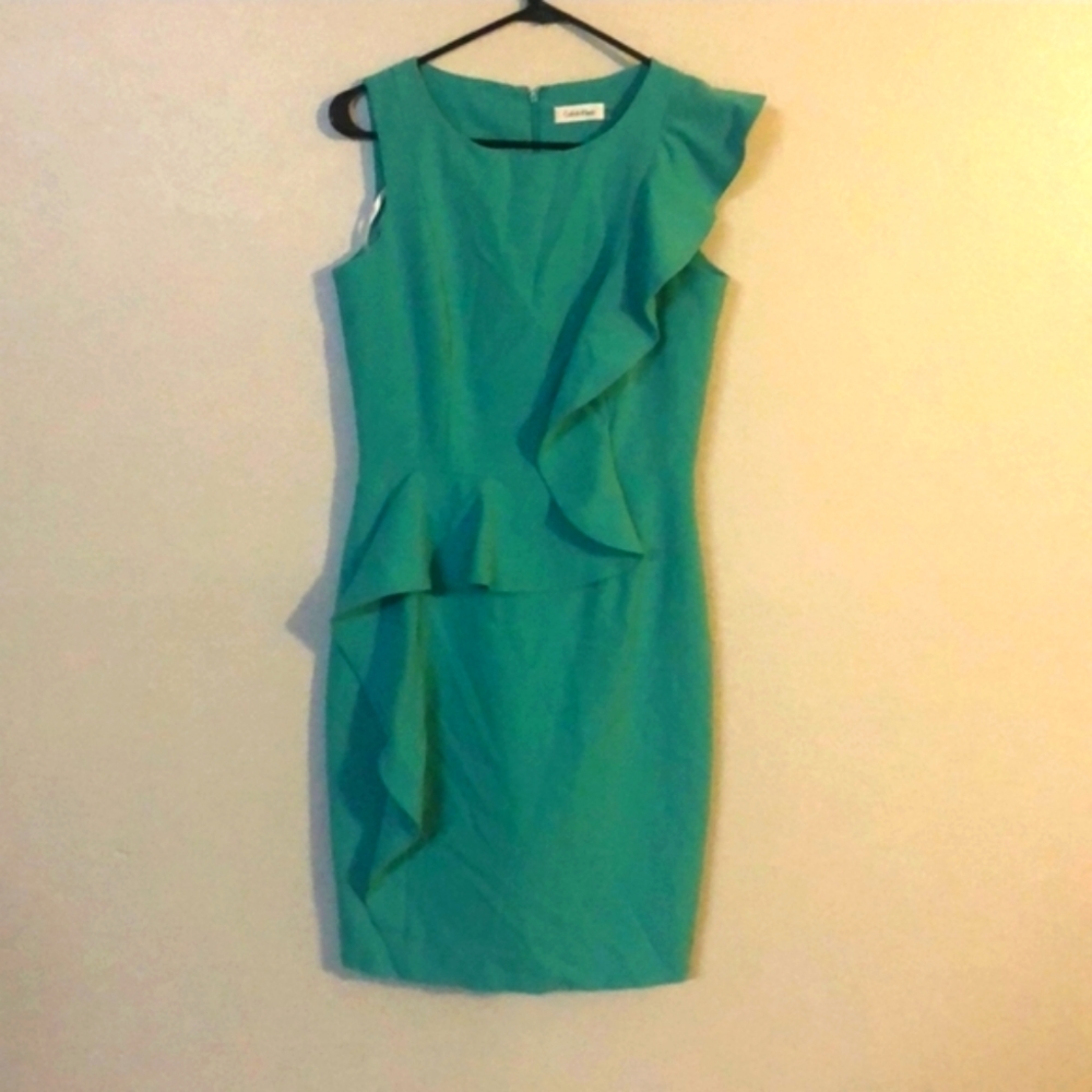 Calvin Klein Teal Sheath Sleeveless Dress